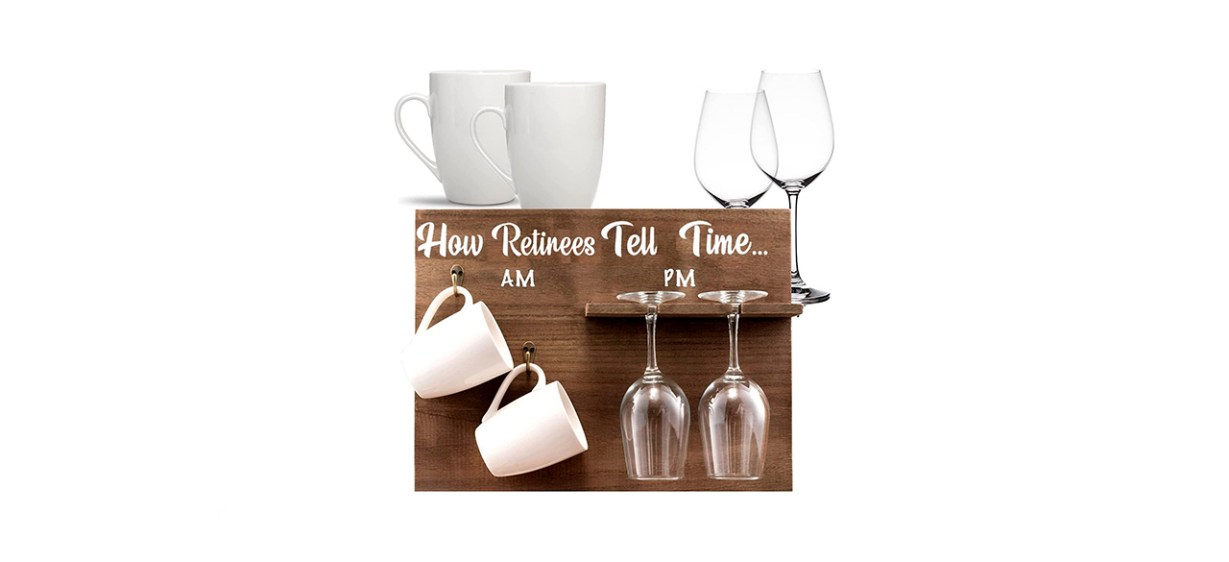 Bezrat How Retirees Tell Time Coffee Mug and Wine Glass Set Bezrat How Retirees Tell Time Coffee Mug and Wine Glass Set