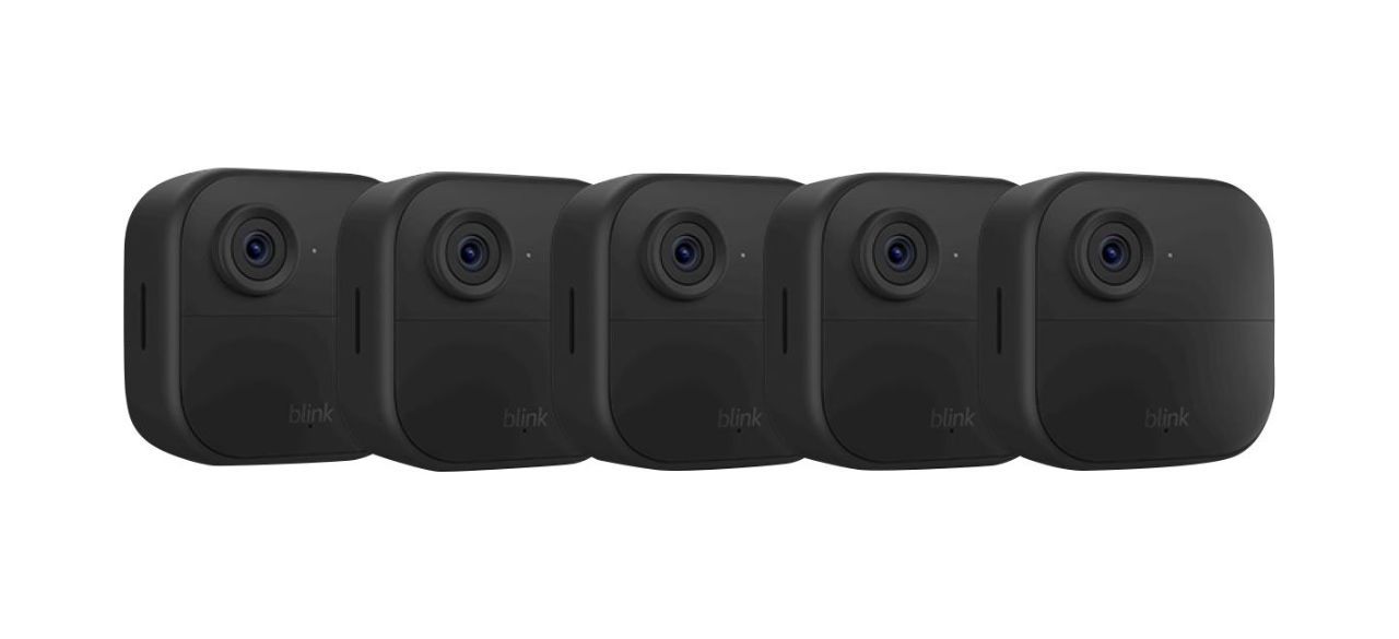 5 Blink outdoor cameras on white background