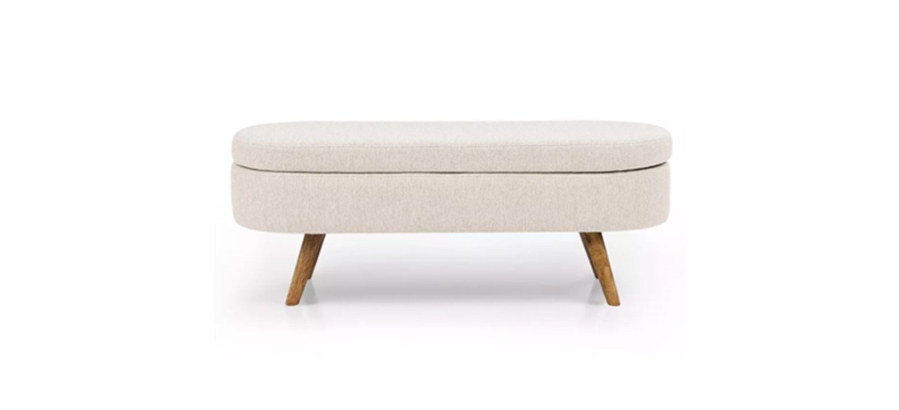 ModernLuxe Oval Storage Ottoman with Rubberwood Legs