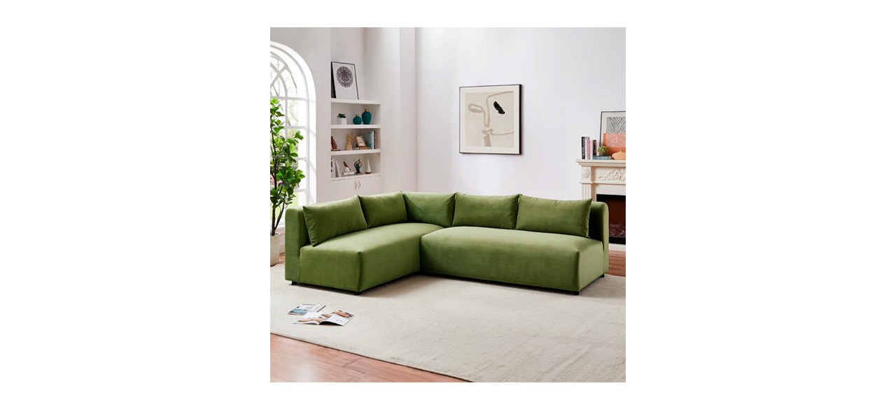 Wade Logan Brackely 3 - Piece Velvet Sectional in olive green