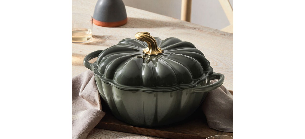 Black Pumpkin Cocotte on table