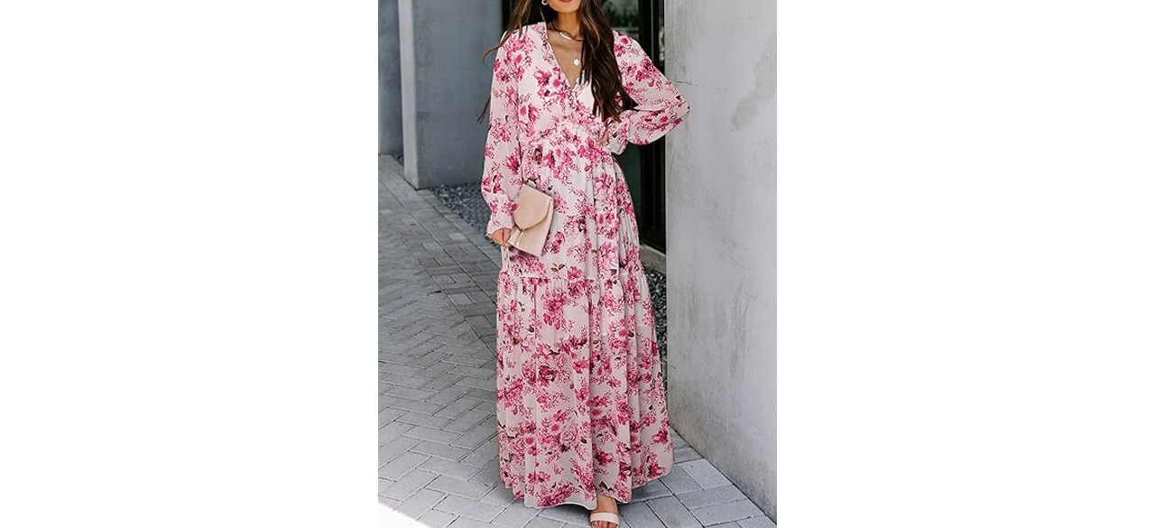 BLENCOT Deep V-Neck Long Sleeve Maxi Dress