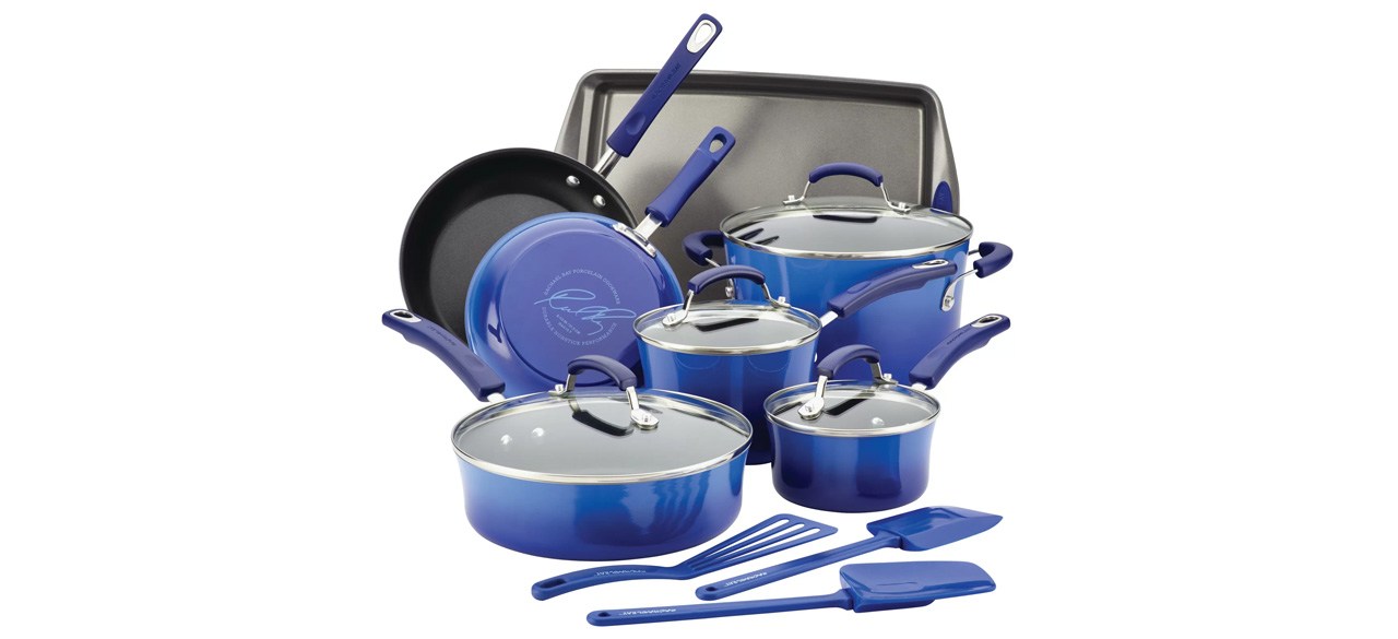 Blue Rachael Ray Classic Brights Nonstick Cookware Pots and Pans Set