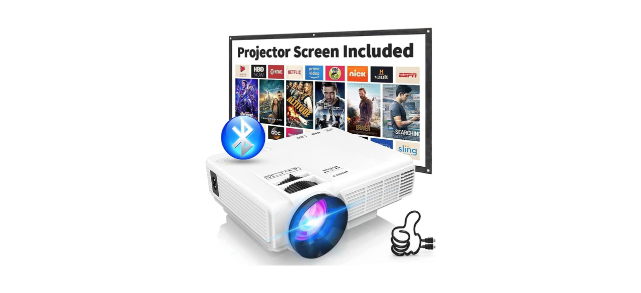 2023 Updated Mini Projector with Bluetooth and Projector Screen, 9500Lumens Full HD 1080P Supported Portable