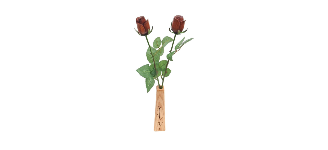 2-Stem Natural Wood Roses with Vase