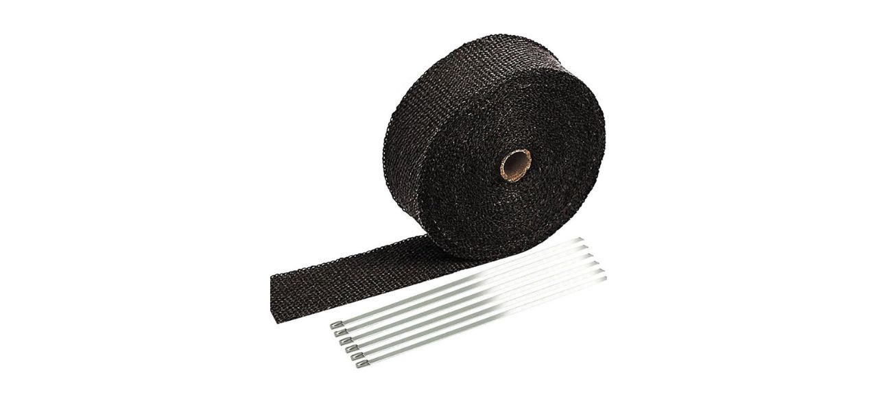 SunplusTrade 2" x 50' Black Exhaust Heat Wrap Roll for Motorcycle Fiberglass Heat Shield Tape with Stainless Ties