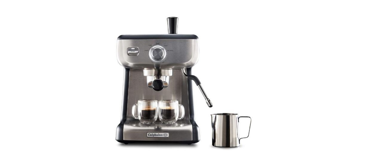 Calphalon Espresso Machine with Tamper, Milk Frothing Pitcher, and Steam Wand