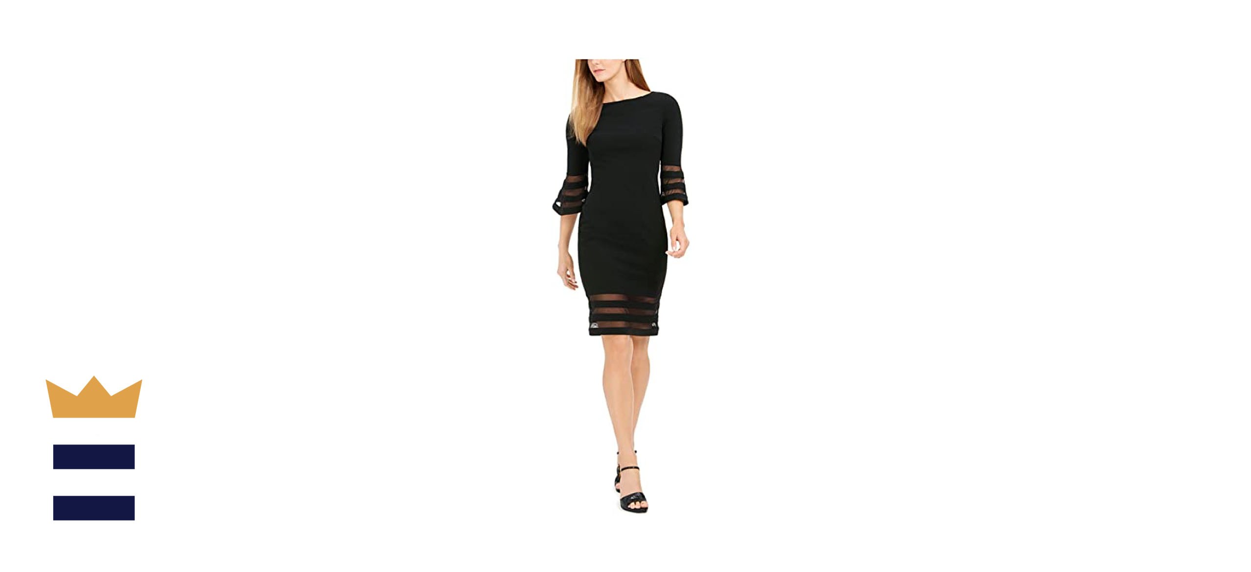 Calvin Klein Women’s Bell Sleeve Sheath with Sheer Inserts Dress