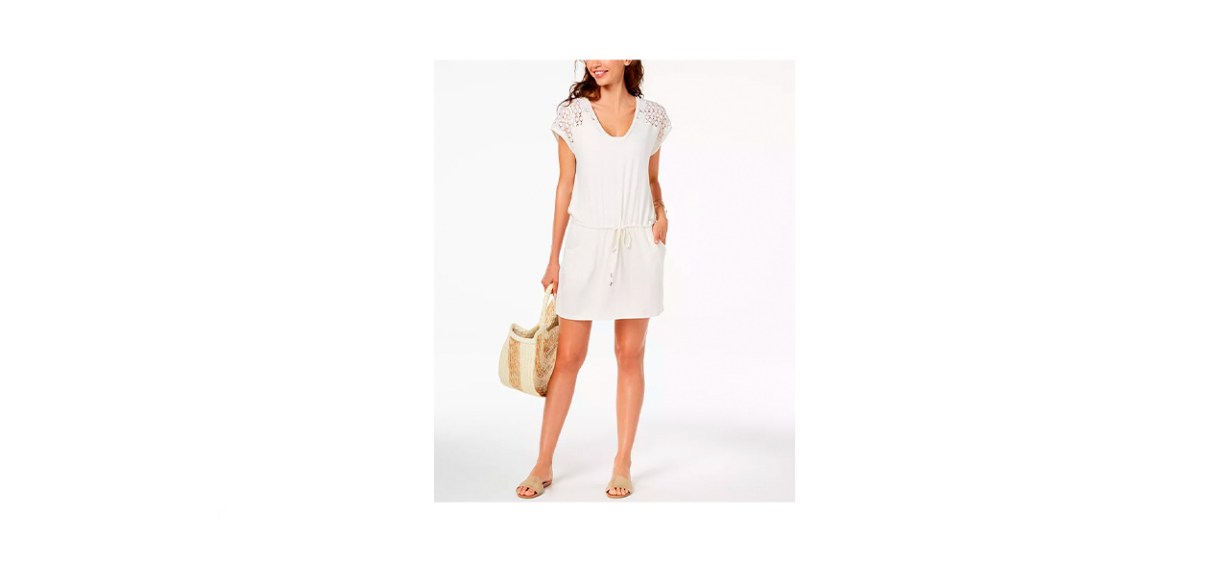 Calvin Klein Crochet-Shoulder Tunic Cover Up