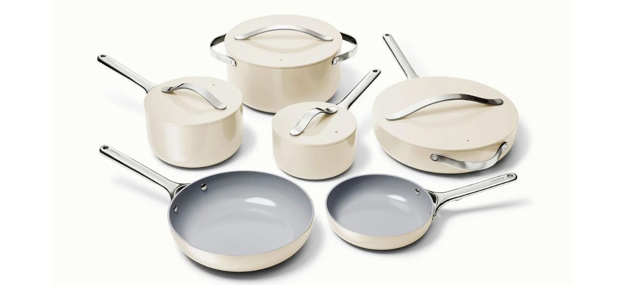 Caraway Cookware and Minis set on white background