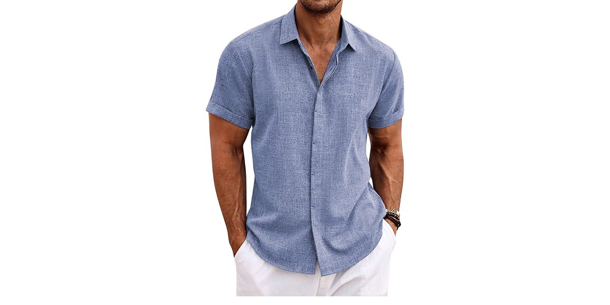 COOFANDY Men's Linen Shirts Short Sleeve Casual Shirts Button Down Shirt