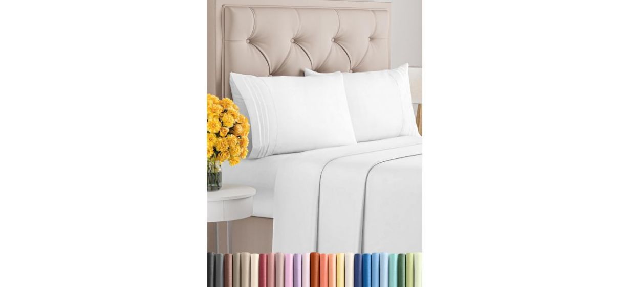 CGK King Size 4 Piece Sheet Set on white back  CGK King Size 4 Piece Sheet Set on white back