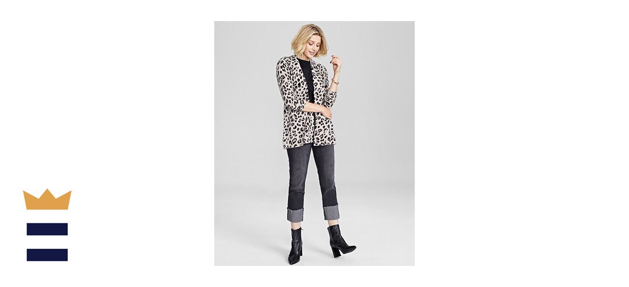 Charter Club Womens AnimalPrint Pure Cashmere Cardigan