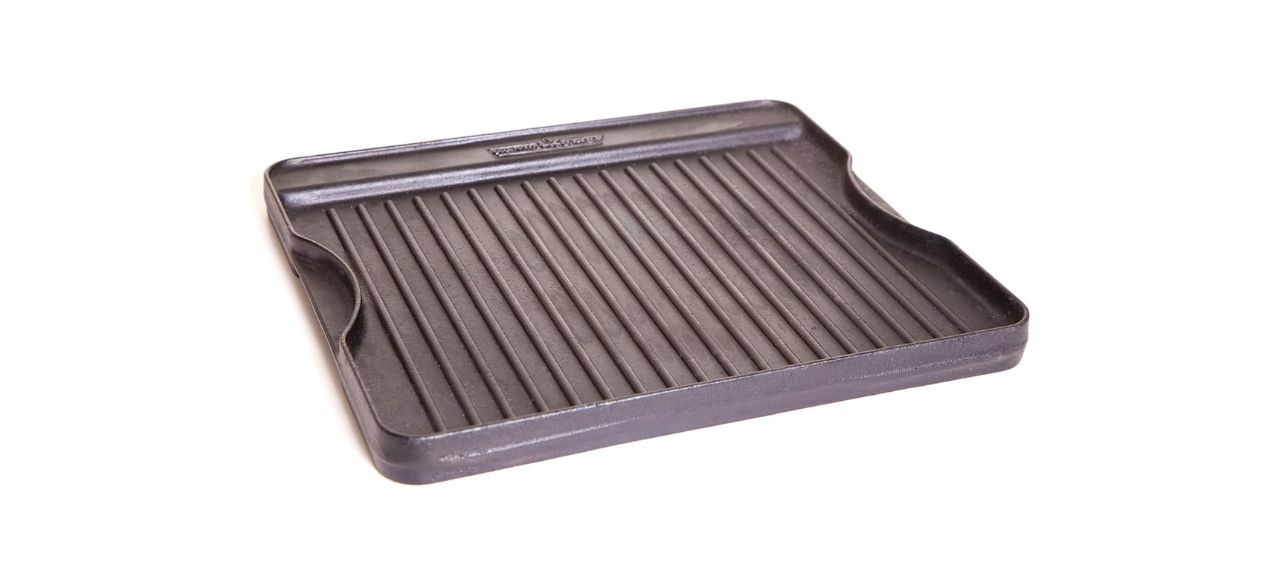 a cast-iron griddle with vertical lines on it