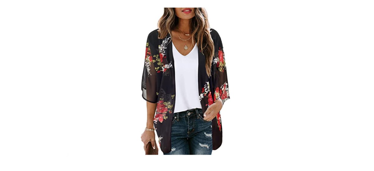 Chicgal Floral Print Puff Sleeve Kimono