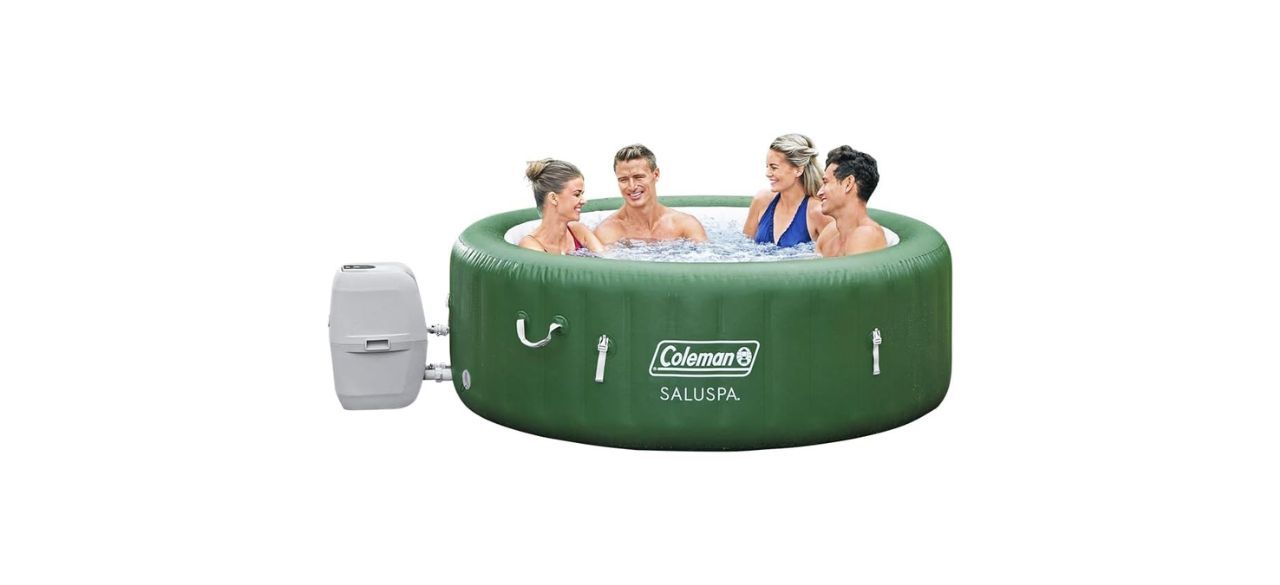 a green inflatable hot tub, big enough to hold 4 adults
