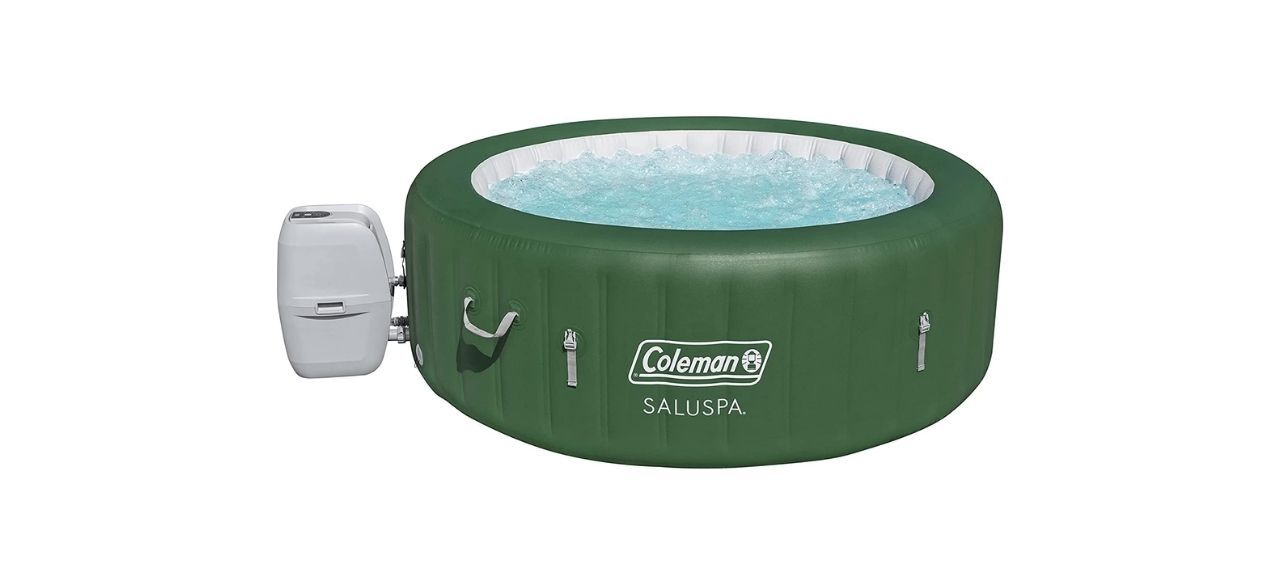 A green inflatable hot tub