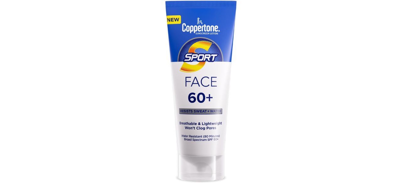 Coppertone Sport Face Sunscreen Lotion SPF60+ on white background
