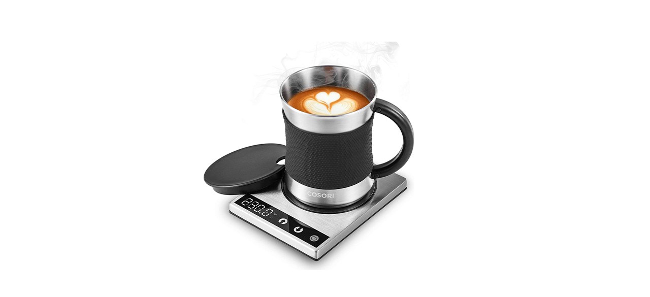 Cosori Coffee Mug Warmer and Mug Set on a white background