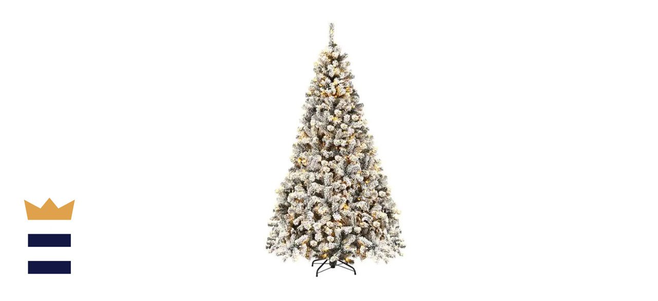 Costway 7.5 ft. Pre-Lit LED Flocked Snow Artificial Christmas Tree