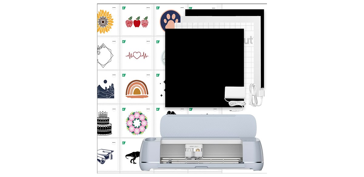 Cricut Maker 3 on table, next to vinyl, text reads, "BestReviews Tested"