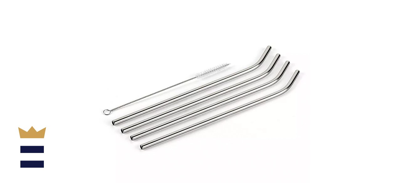 Ello Impact Reusable Stainless Steel Straws with Cleaning Brush, 4 Piece, Berry Smoothie