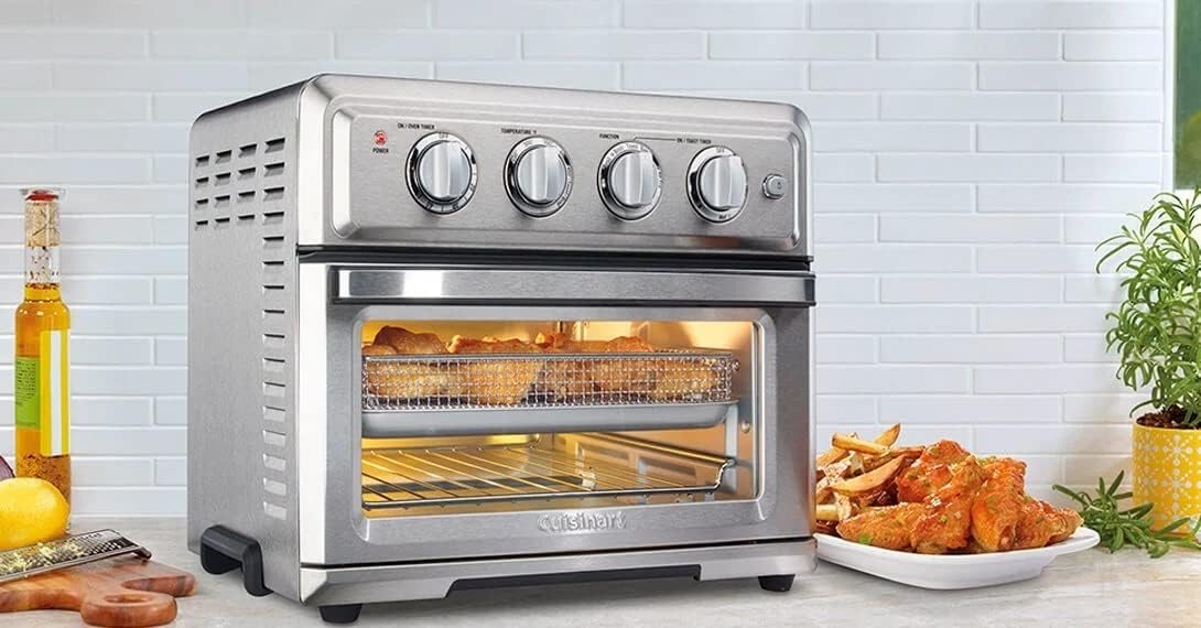 Best Cuisinart TOA-60 Air Fryer + Convection Toaster Oven on counter next to cooked food