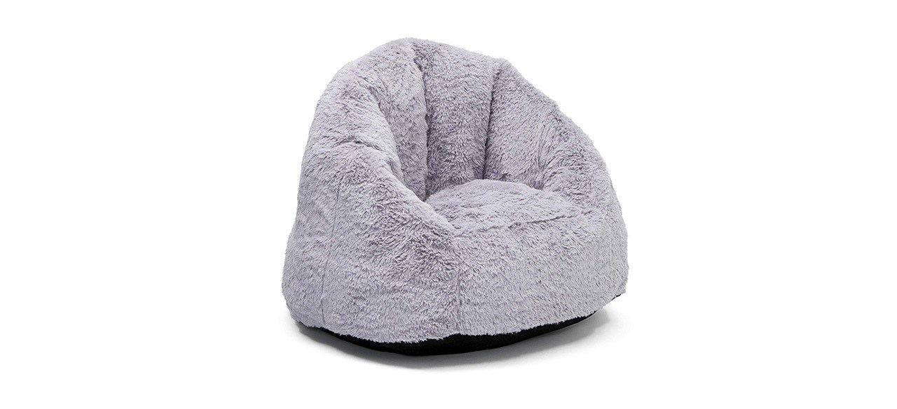 white fuzzy bean bag chair