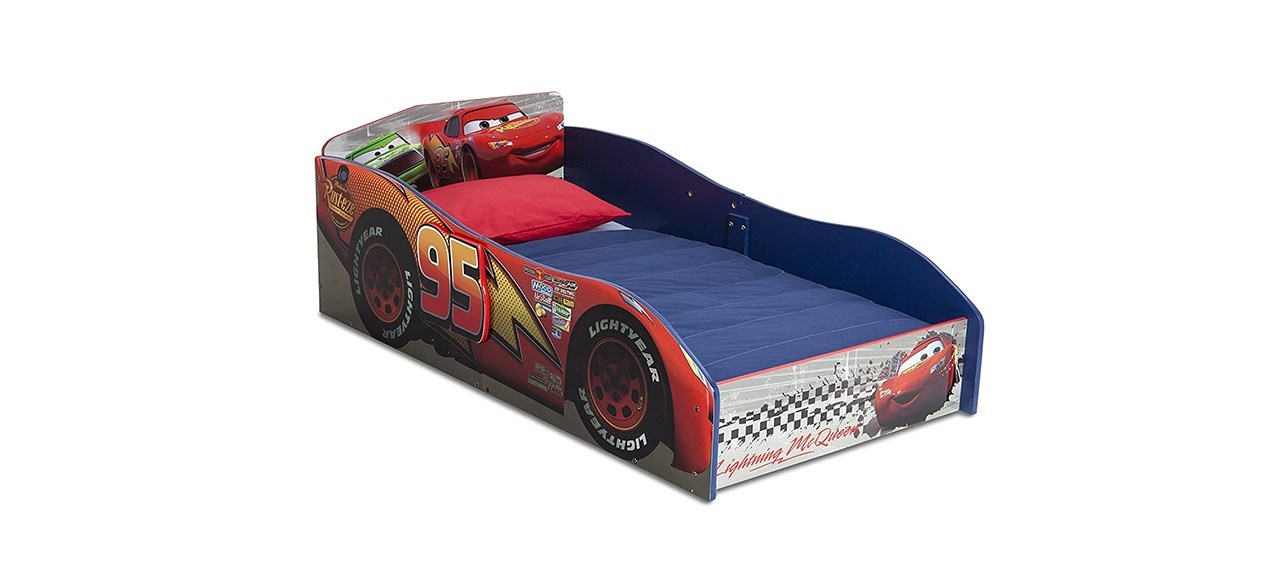 Delta Children One-Piece Lightning McQueen Car Bed with Sturdy Wooden Frame