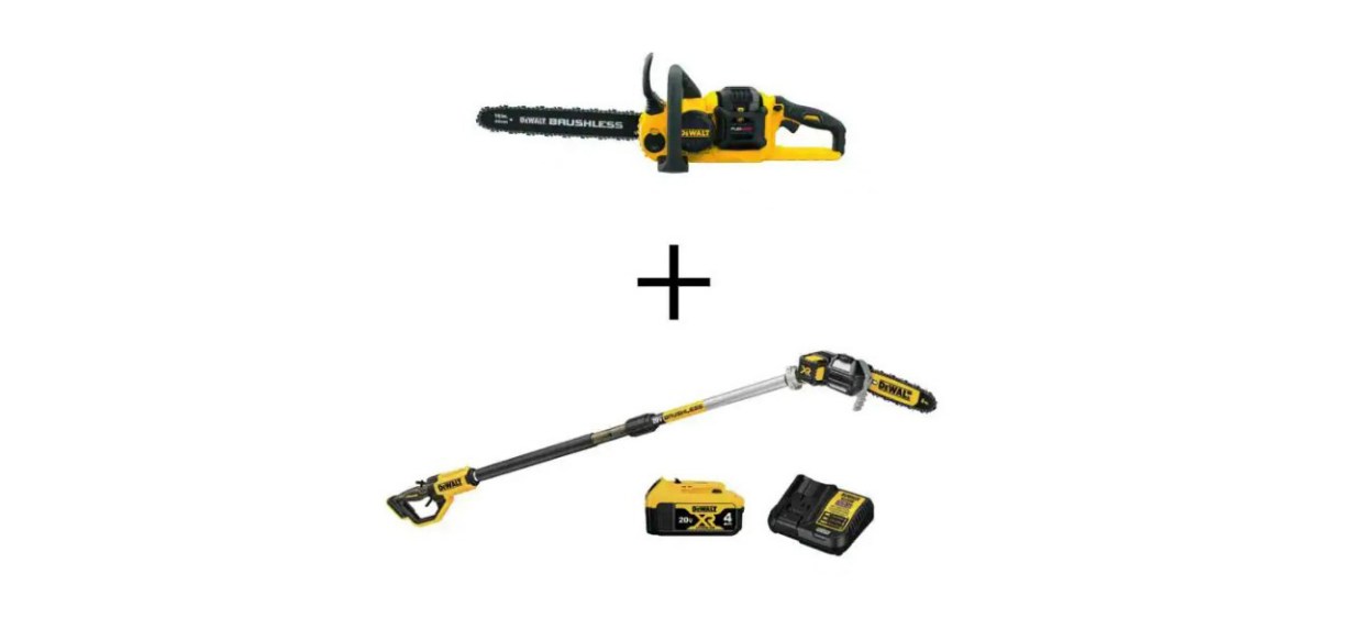 DeWalt 60-Volt 16-Inch Brushless Chainsaw and 20-Volt 8-Inch Pole Saw with Battery Kits