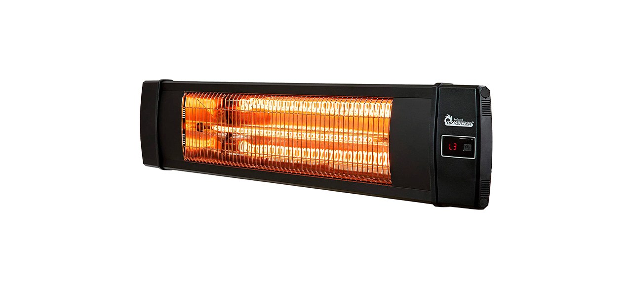 a horizontal infrared outdoor heater with orange heated lights