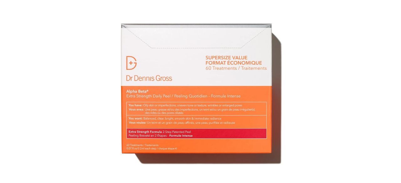Dr Dennis Gross Alpha Beta Extra Strength Daily Peel in an orange and white box