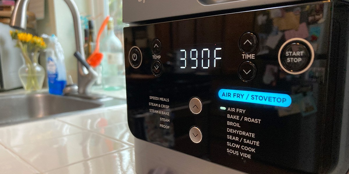 Closeup of air fryer control panel