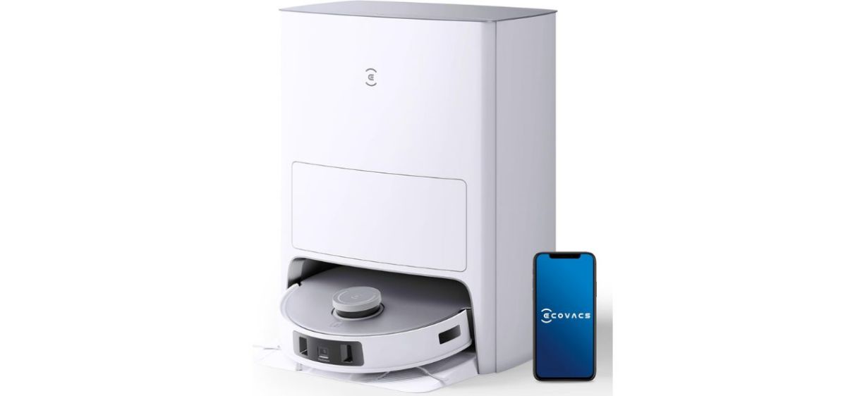 ECOVACS DEEBOT T20 Omni Robot Vacuum and Mop on white back ECOVACS DEEBOT T20 Omni Robot Vacuum and Mop on white back