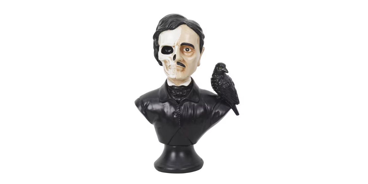 Black & White Poe with Raven Bust Tabletop Décor