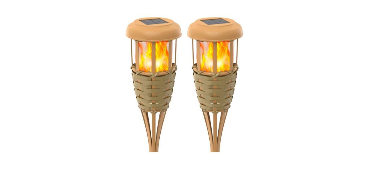 Evelynsun Flickering Flames Solar Powered Torches, Set of 2