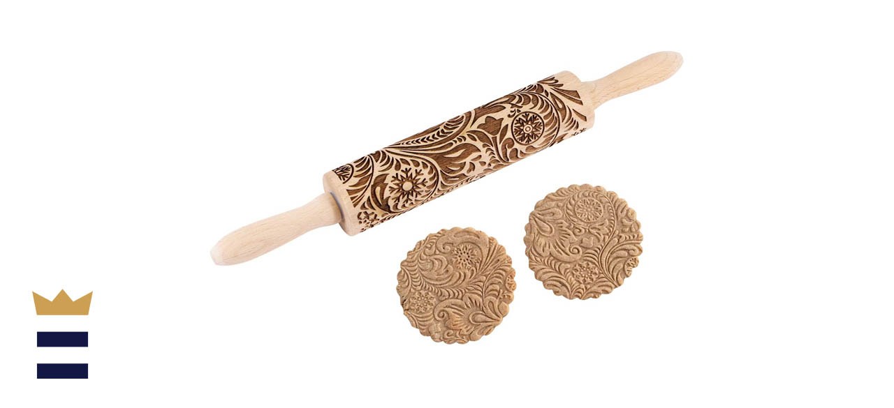 EVERMARKET Paisley Embossed Wooden Rolling Pin - Christmas Snowflake Flower Pattern