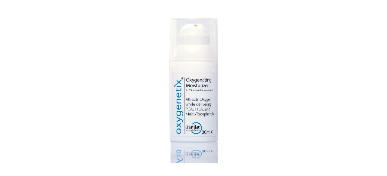 a white pump bottle of Oxygenetix Hydro-Matrix Oxygenating Moisturizer