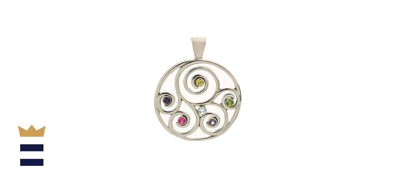 Family spiral birthstone sterling silver pendant