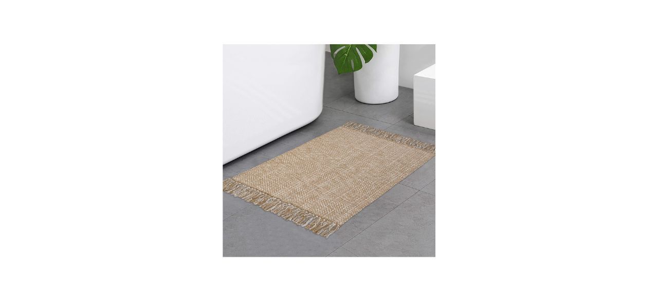 a tan woven rug