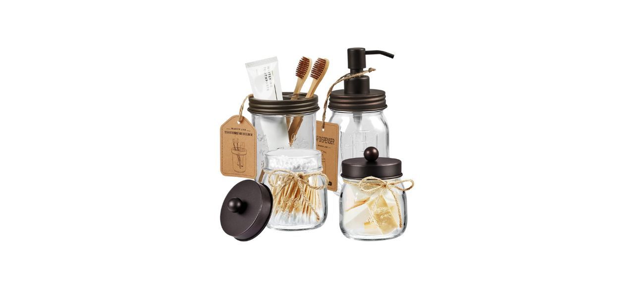 Amolliar Mason Jar Bathroom Accessories Set