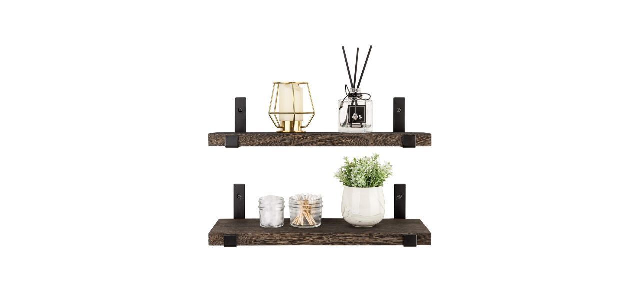 A set of 2 floating wood shelves