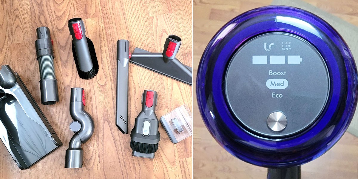 Collage with Dyson vacuum accessories
