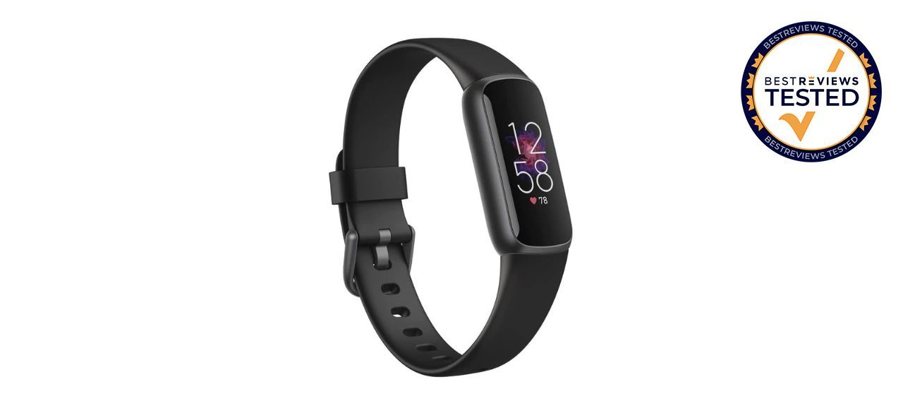 Fitbit Luxe on white background with tested badge