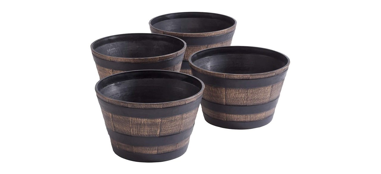 Fox Valley Traders Realistic Wood-Look Barrel Planters