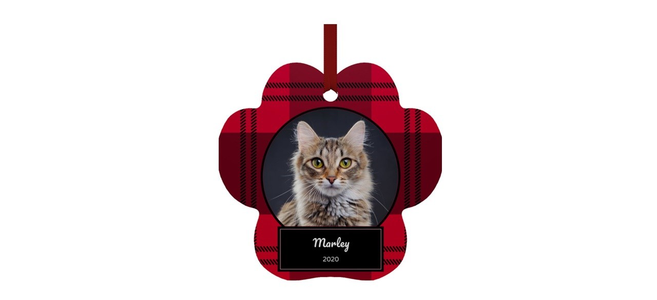 Frisco Plaid Paw Shape Personalized Ornament