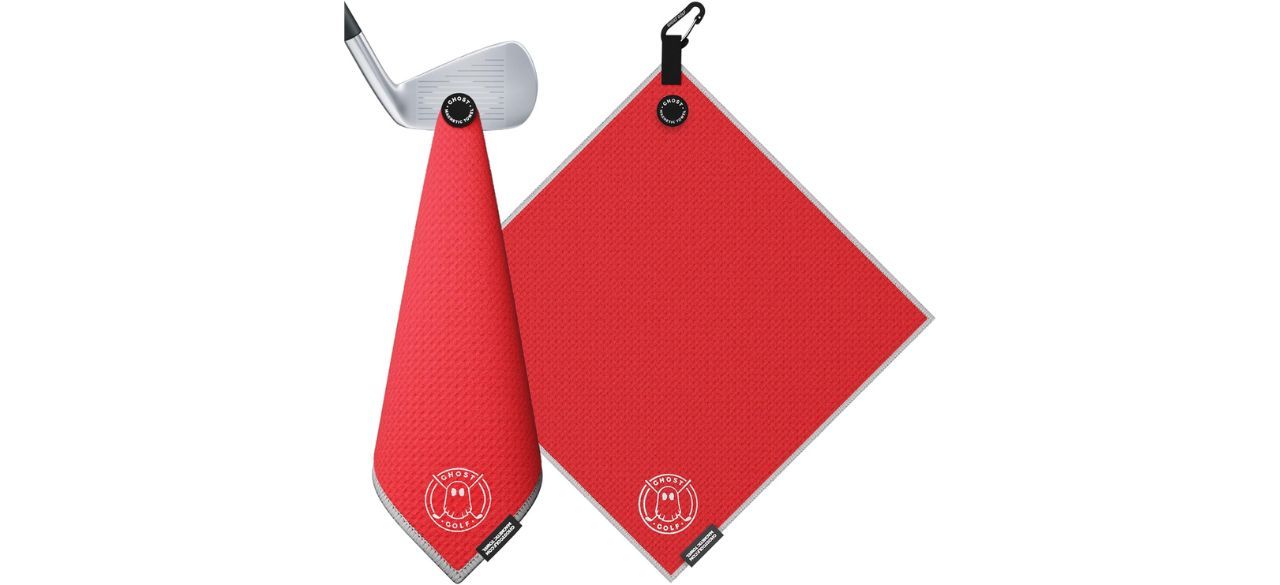 Ghost Golf Magnetic Towel on white background