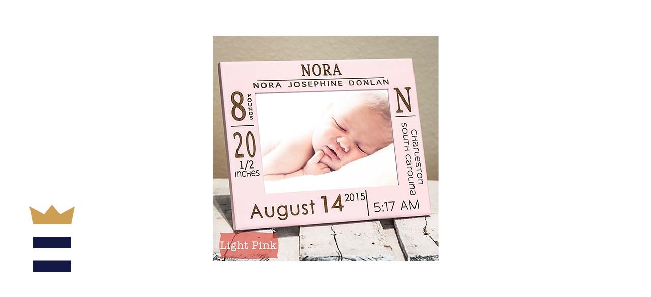 Personalized photo frame for birth announcement in oak with statistics