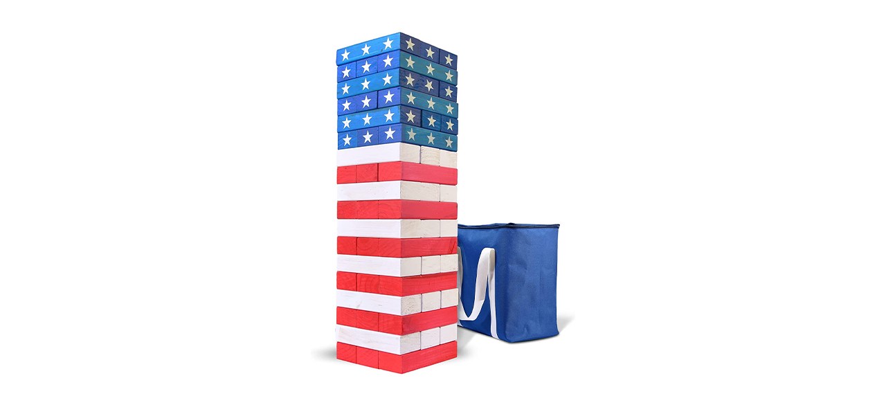 GoSports Stars And Stripes Giant Wooden Toppling Tower