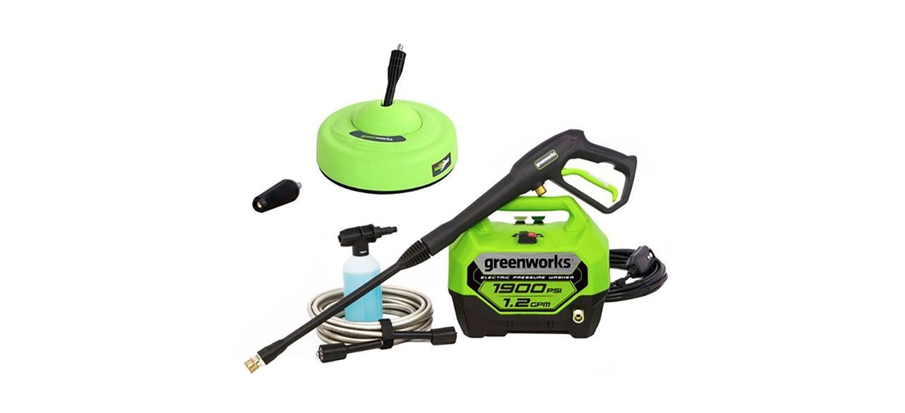 Greenworks 1900 PSI 1.2 GPM Electric Pressure Washer Combo Kit on white background